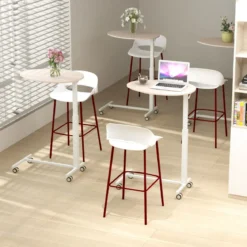 Höhenverstellbarer Beistelltisch mit Rollen Mobiler Laptoptisch 74–108 cm Rosa + Weiß statische Belastung bis zu 75 kg
