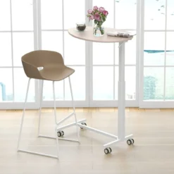 Höhenverstellbarer Beistelltisch mit Rollen Mobiler Laptoptisch 74–108 cm Rosa + Weiß statische Belastung bis zu 75 kg