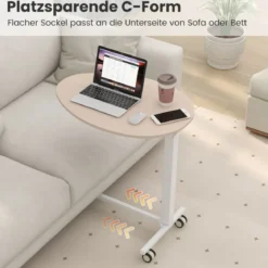 Höhenverstellbarer Beistelltisch mit Rollen Mobiler Laptoptisch 74–108 cm Rosa + Weiß statische Belastung bis zu 75 kg