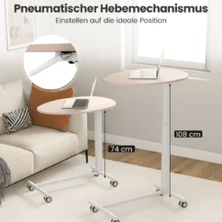 Höhenverstellbarer Beistelltisch mit Rollen Mobiler Laptoptisch 74–108 cm Rosa + Weiß statische Belastung bis zu 75 kg