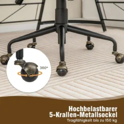 Höhenverstellbarer Bürostuhl aus Samt mit Rückenlehne bis 150 kg Belastbar Grau