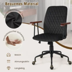 Höhenverstellbarer Bürostuhl aus Samt mit Rückenlehne bis 150 kg Belastbar Schwarz