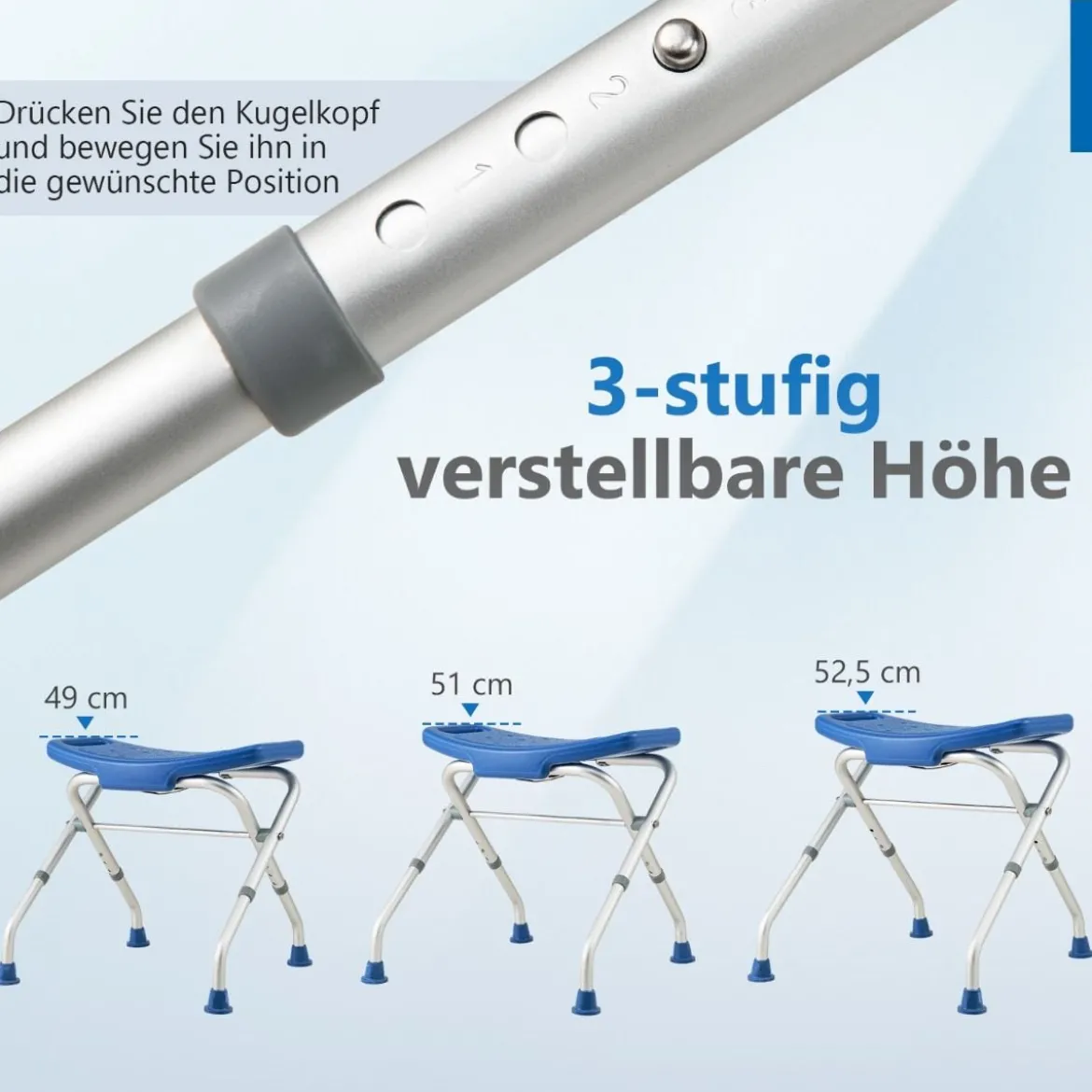 Höhenverstellbarer Duschhocker mit Rutschfesten Gummifüßen 150 kg Tragkraft Duschbank Blau
