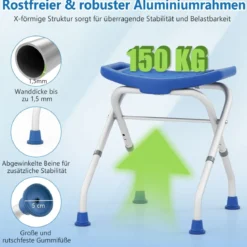 Höhenverstellbarer Duschhocker mit Rutschfesten Gummifüßen 150 kg Tragkraft Duschbank Blau