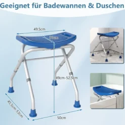 Höhenverstellbarer Duschhocker mit Rutschfesten Gummifüßen 150 kg Tragkraft Duschbank Blau