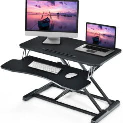 Höhenverstellbarerer Sitz-Steh-Schreibtisch Bildschirmständer Stehpult 80 x 64 x 11-50,5 cm Schwarz