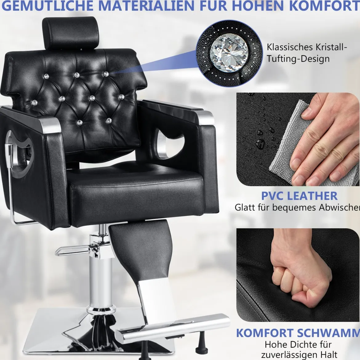 Höhenverstellbarer Friseurstuhl mit Gepolsterter Rückenlehne & Verstellbare Kopfstütze & Hydraulikpumpe