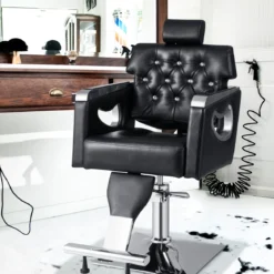 Höhenverstellbarer Friseurstuhl mit Gepolsterter Rückenlehne & Verstellbare Kopfstütze & Hydraulikpumpe
