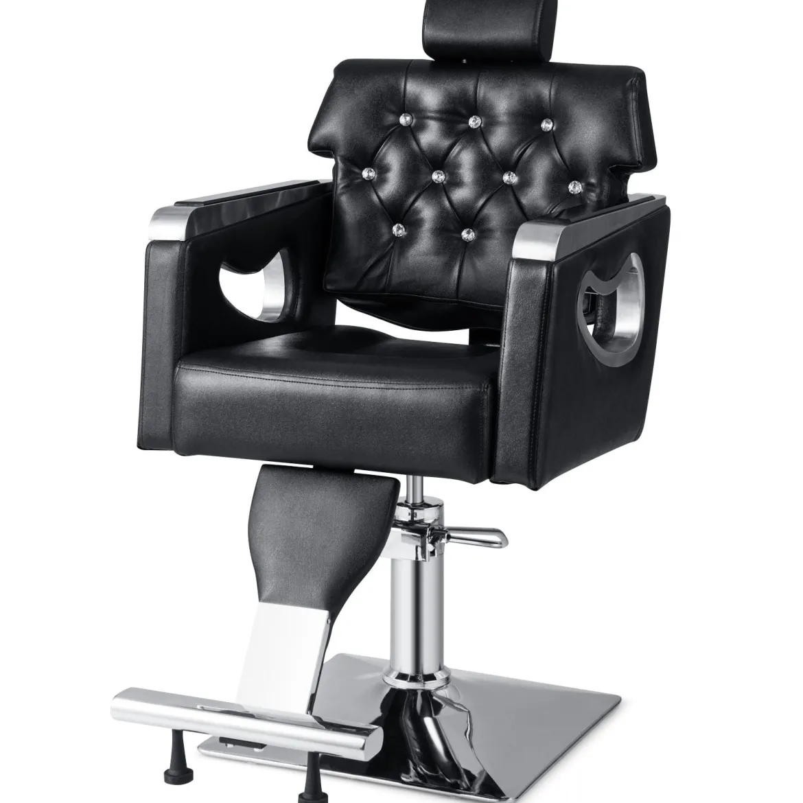 Höhenverstellbarer Friseurstuhl mit Gepolsterter Rückenlehne & Verstellbare Kopfstütze & Hydraulikpumpe