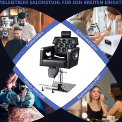 Höhenverstellbarer Friseurstuhl mit Gepolsterter Rückenlehne & Verstellbare Kopfstütze & Hydraulikpumpe