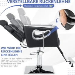 Höhenverstellbarer Friseurstuhl mit Gepolsterter Rückenlehne & Verstellbare Kopfstütze & Hydraulikpumpe