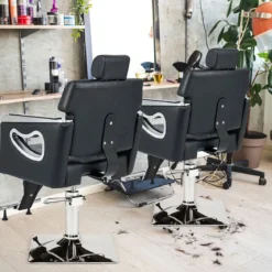 Höhenverstellbarer Friseurstuhl mit Gepolsterter Rückenlehne & Verstellbare Kopfstütze & Hydraulikpumpe