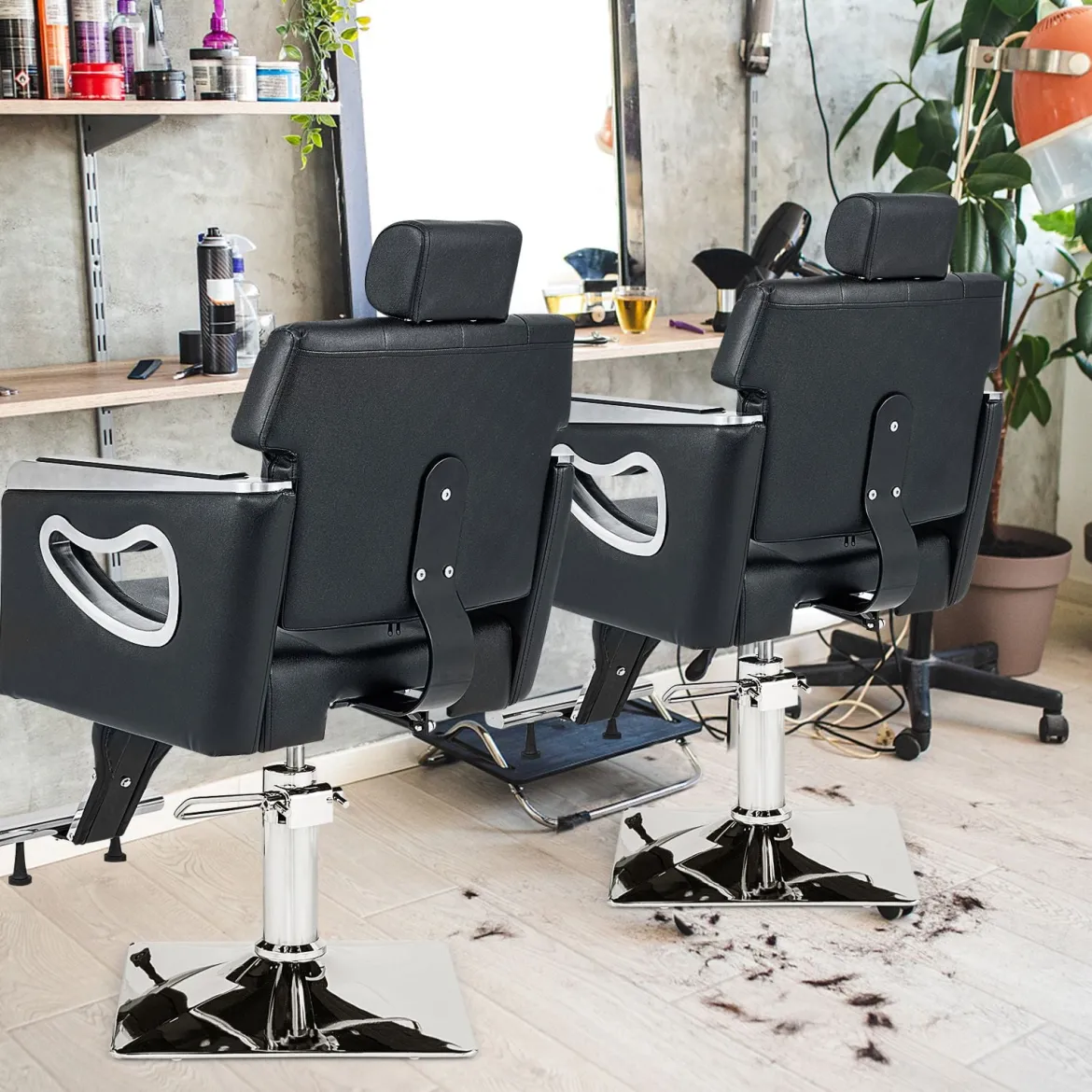 Höhenverstellbarer Friseurstuhl mit Gepolsterter Rückenlehne & Verstellbare Kopfstütze & Hydraulikpumpe