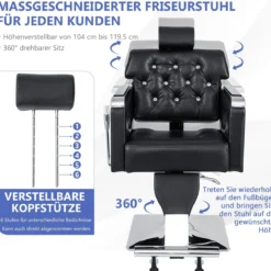 Höhenverstellbarer Friseurstuhl mit Gepolsterter Rückenlehne & Verstellbare Kopfstütze & Hydraulikpumpe