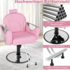 Höhenverstellbarer Friseurstuhl mit Kopfstütze & Hydraulikpumpe 360° Drehbarer Salonstuhl Rosa
