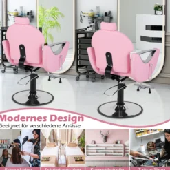 Höhenverstellbarer Friseurstuhl mit Kopfstütze & Hydraulikpumpe 360° Drehbarer Salonstuhl Rosa