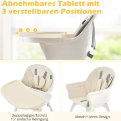 Höhenverstellbarer 6-in-1 Babyhochstuhl Beige Hochstuhl & Essenstuhl & Kindersitzgruppe