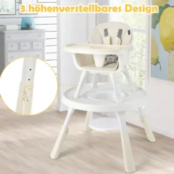 Höhenverstellbarer 6-in-1 Babyhochstuhl Beige Hochstuhl & Essenstuhl & Kindersitzgruppe