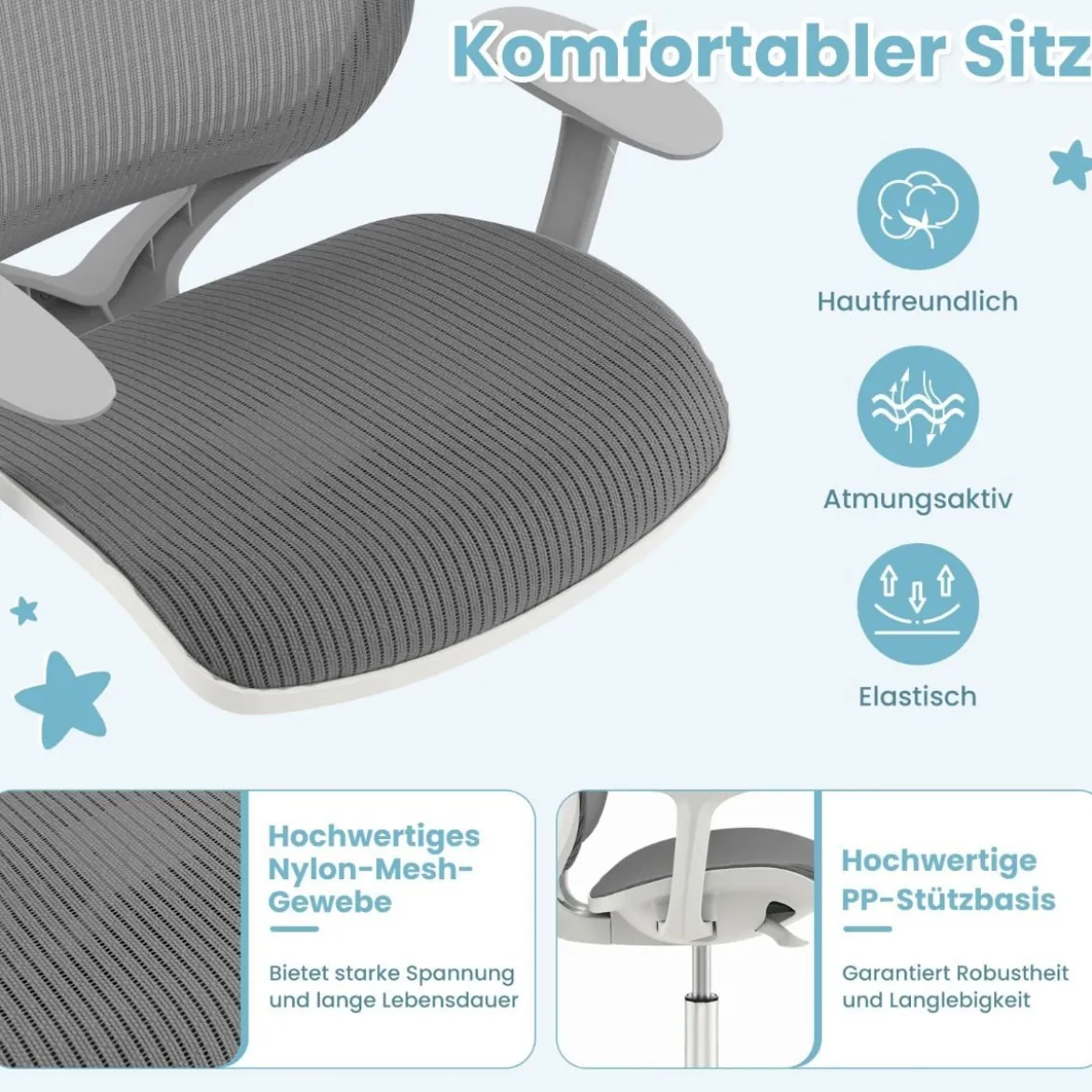Höhenverstellbarer Kinderdrehstuhl mit Sitzbremse Ergonomischer Schreibtischstuhl Bürostuhl