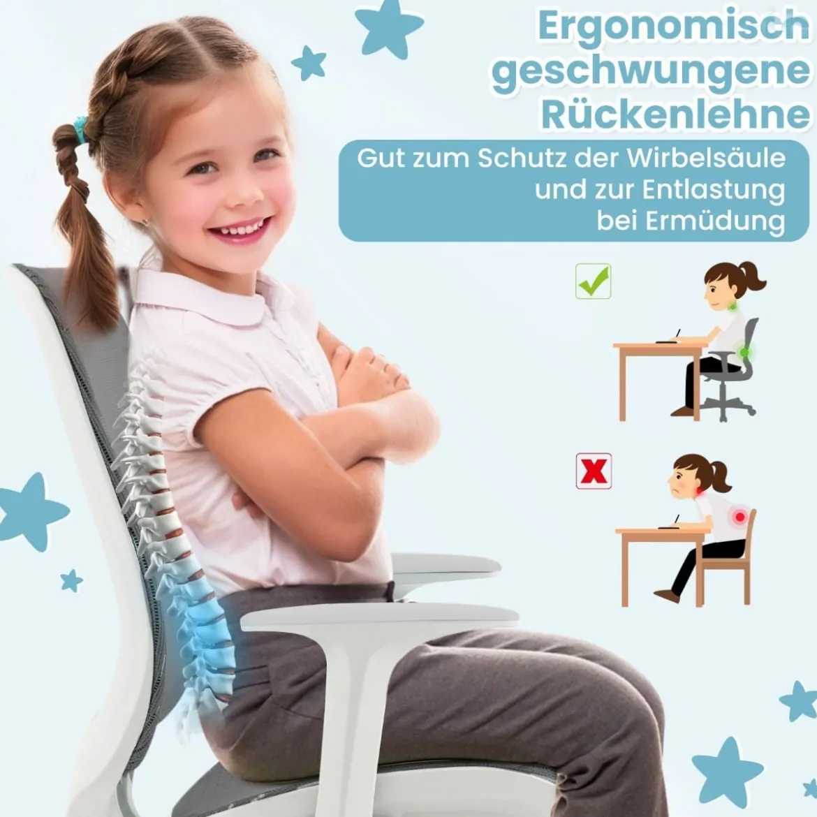 Höhenverstellbarer Kinderdrehstuhl mit Sitzbremse Ergonomischer Schreibtischstuhl Bürostuhl