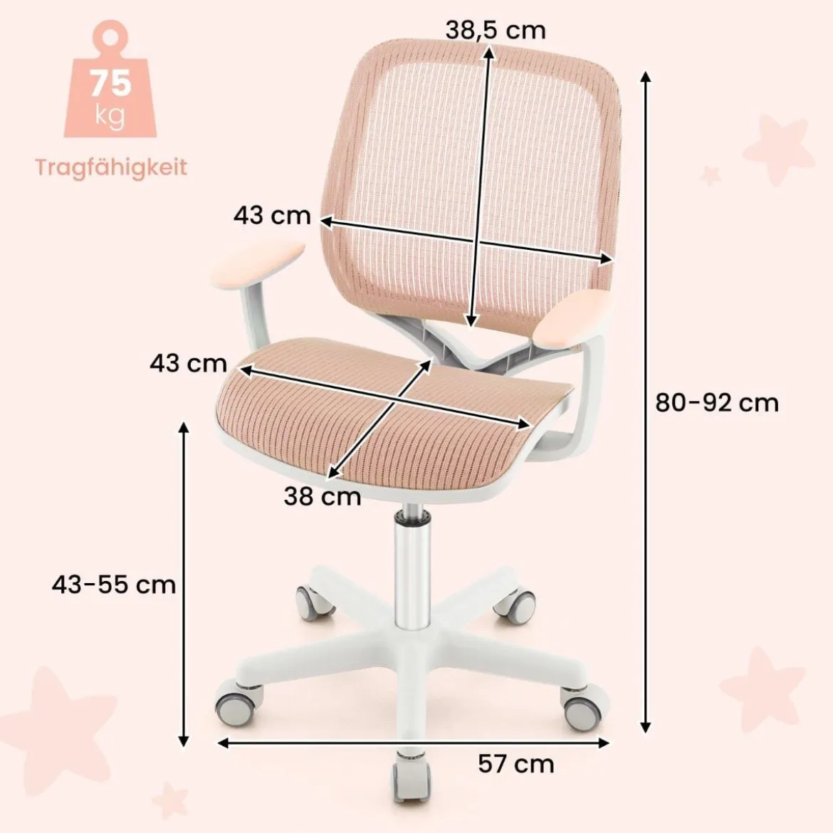 Höhenverstellbarer Kinderdrehstuhl mit Sitzbremse Ergonomischer Schreibtischstuhl Bürostuhl
