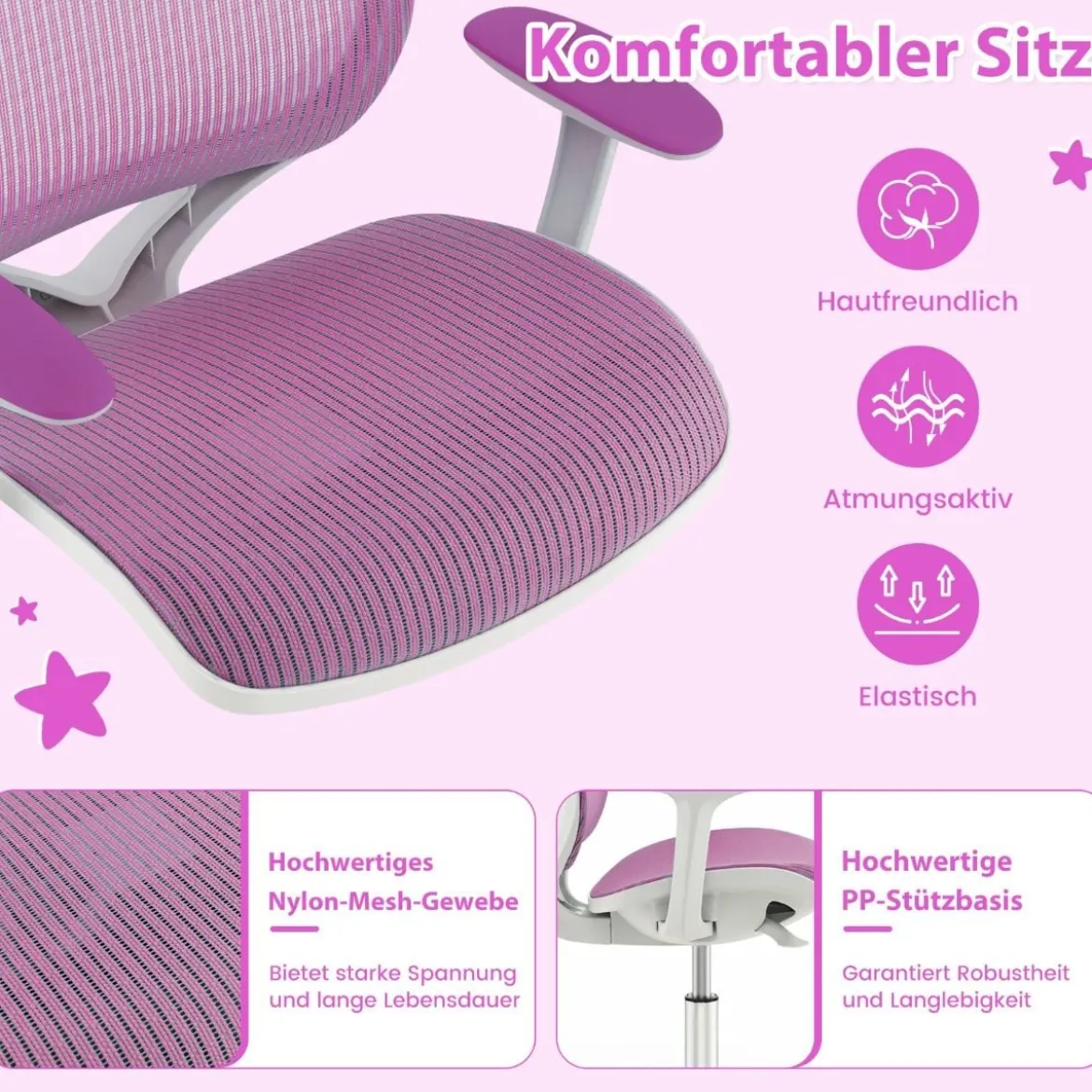 Höhenverstellbarer Kinderdrehstuhl mit Sitzbremse Ergonomischer Schreibtischstuhl Bürostuhl