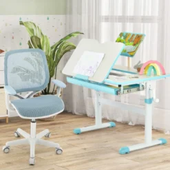 Höhenverstellbarer Kinderschreibtisch + Kinderdrehstuhl Set Schreibtisch Schreibtischstuhl