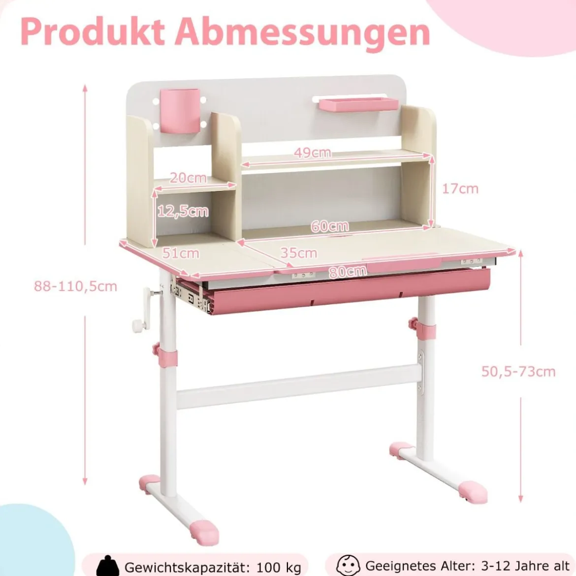 Höhenverstellbarer Kinderschreibtisch + Kinderschreibtischstuhl Set Studiertisch Jungendstuhl