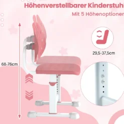Höhenverstellbarer Kinderstuhl Kinder-Schreibtischstuhl Kinder-Studienstuhl mit Doppel-Rückenstütze Blau/Grau/Rosa