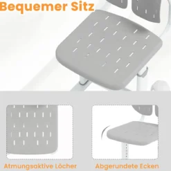 Höhenverstellbarer Kinderstuhl Kinder-Schreibtischstuhl Kinder-Studienstuhl mit Doppel-Rückenstütze Blau/Grau/Rosa