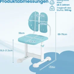 Höhenverstellbarer Kinderstuhl Kinder-Schreibtischstuhl Kinder-Studienstuhl mit Doppel-Rückenstütze Blau/Grau/Rosa