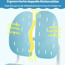 Höhenverstellbarer Kinderstuhl Kinder-Schreibtischstuhl Kinder-Studienstuhl mit Doppel-Rückenstütze Blau/Grau/Rosa