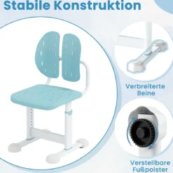 Höhenverstellbarer Kinderstuhl Kinder-Schreibtischstuhl Kinder-Studienstuhl mit Doppel-Rückenstütze Blau/Grau/Rosa