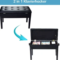 Höhenverstellbarer Klavierhocker mit Stauraum & Kunstleder Kissen Klavierbank Schwarz