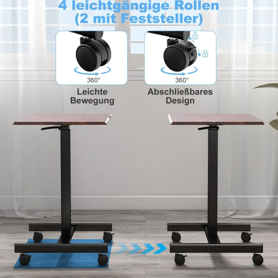 Höhenverstellbarer Laptop-Schreibtisch mit Rädern Computertischwagen Pflegetisch Braun