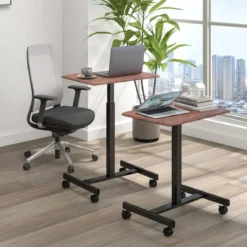 Höhenverstellbarer Laptop-Schreibtisch mit Rädern Computertischwagen Pflegetisch Braun