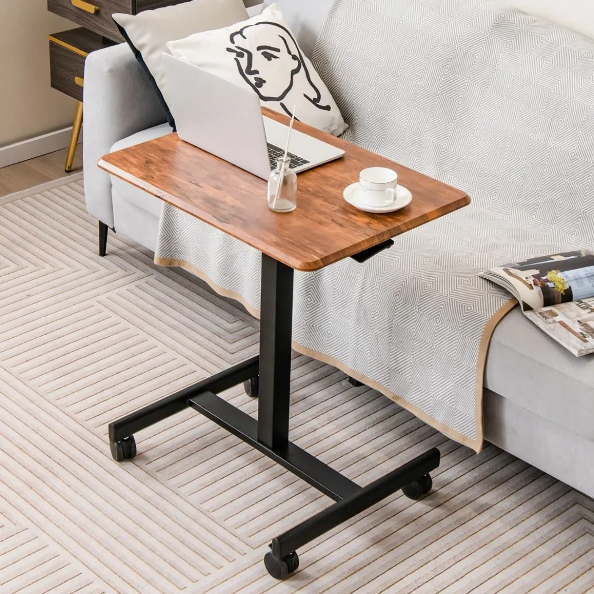 Höhenverstellbarer Laptop-Schreibtisch mit Rädern Computertischwagen Pflegetisch Braun
