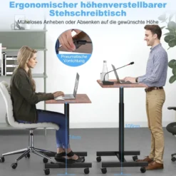 Höhenverstellbarer Laptop-Schreibtisch mit Rädern Computertischwagen Pflegetisch Braun