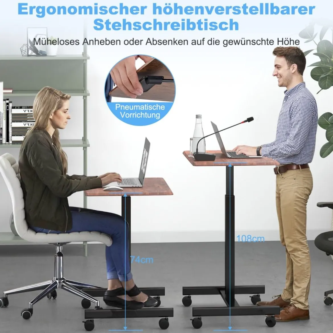 Höhenverstellbarer Laptop-Schreibtisch mit Rädern Computertischwagen Pflegetisch Braun