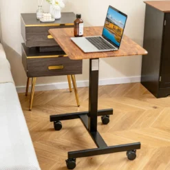 Höhenverstellbarer Laptop-Schreibtisch mit Rädern Computertischwagen Pflegetisch Braun
