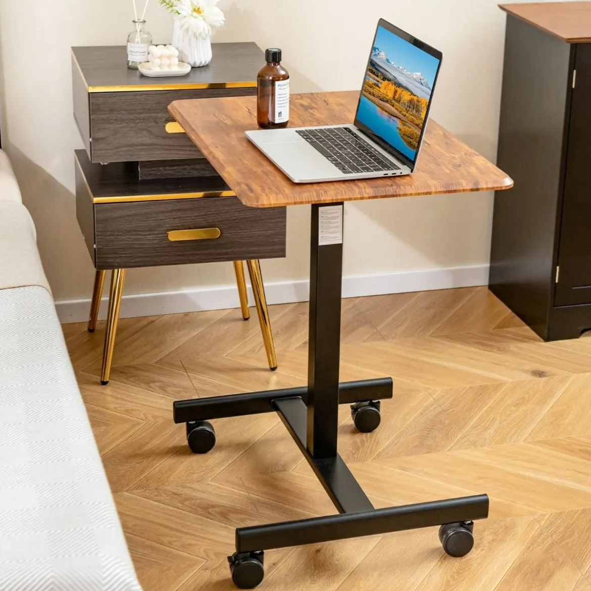 Höhenverstellbarer Laptop-Schreibtisch mit Rädern Computertischwagen Pflegetisch Braun