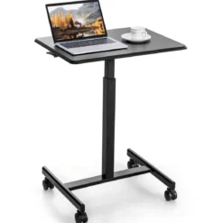 Höhenverstellbarer Laptop-Schreibtisch mit 4 Rädern Computertischwagen Pflegetisch bis zu 80 kg belastbar Schwarz