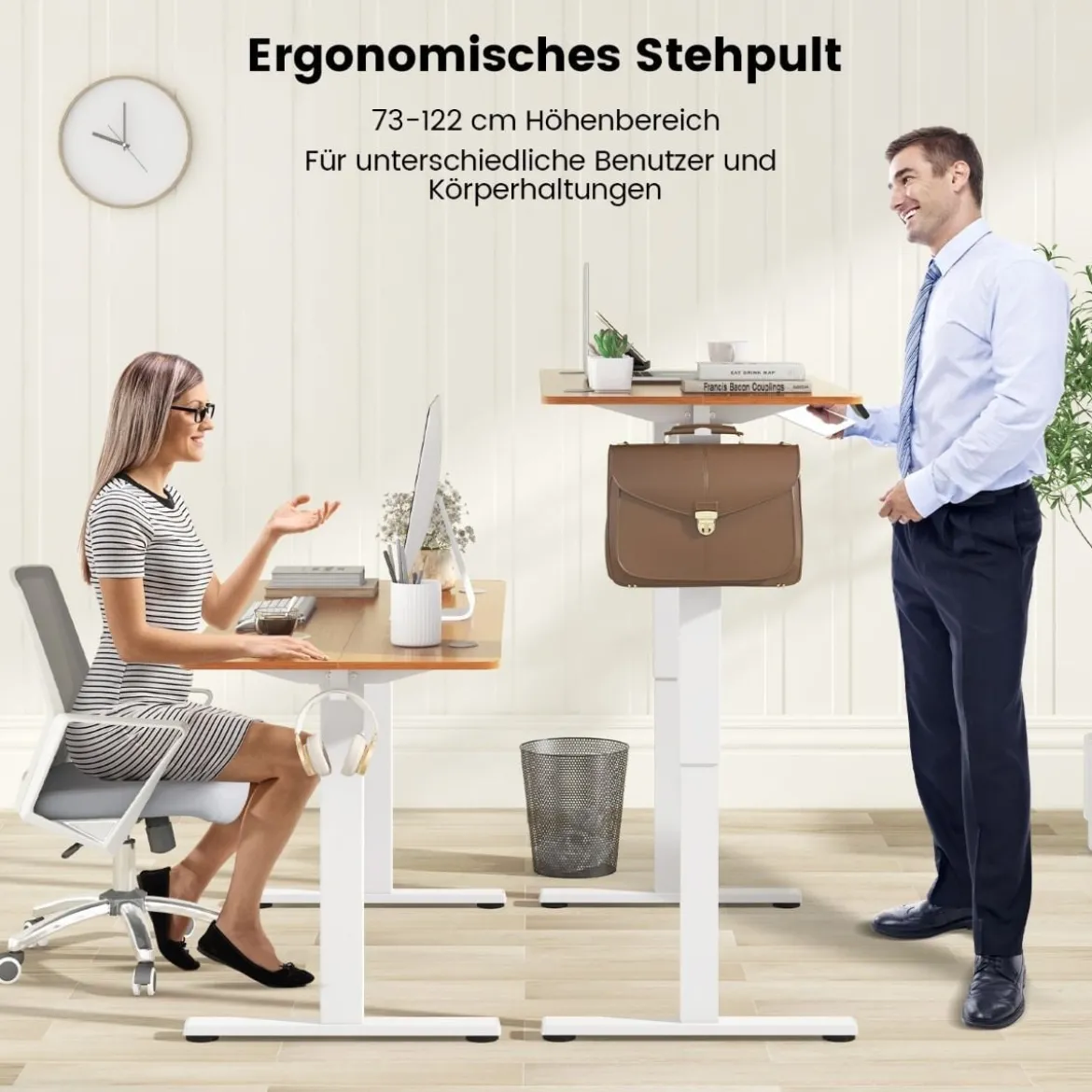 Höhenverstellbarer Schreibtisch 140 x 60 cm elektrischer Stehschreibtisch Natur