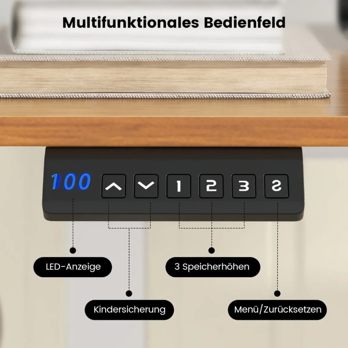 Höhenverstellbarer Schreibtisch 140 x 60 cm elektrischer Stehschreibtisch Natur