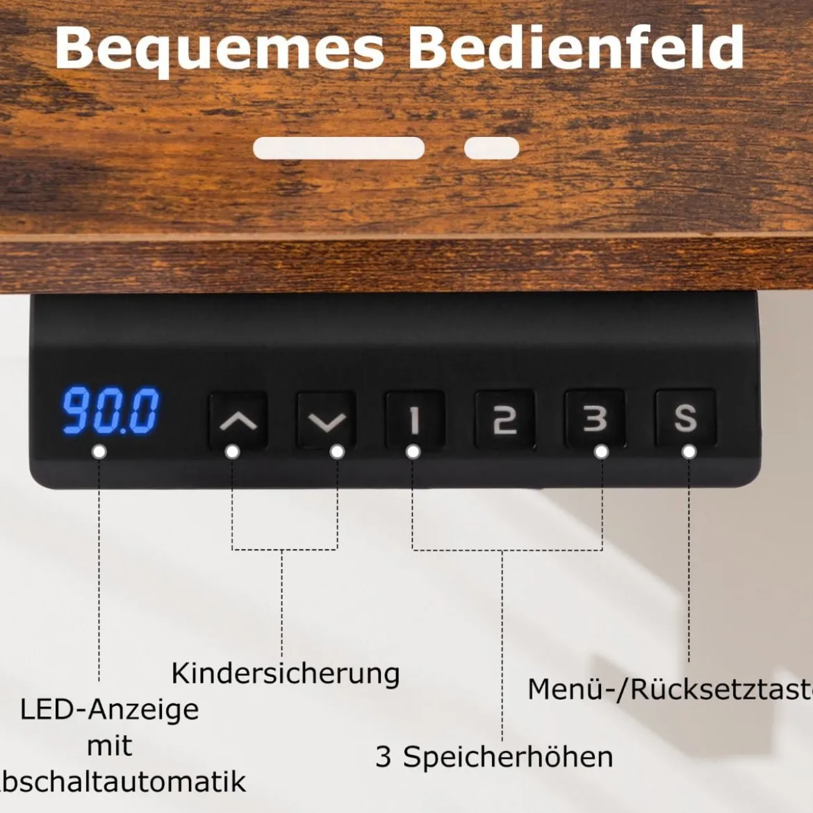 Höhenverstellbarer Schreibtisch 120 x 60 cm elektrischer Stehschreibtisch Rustikales Braun + Schwarz