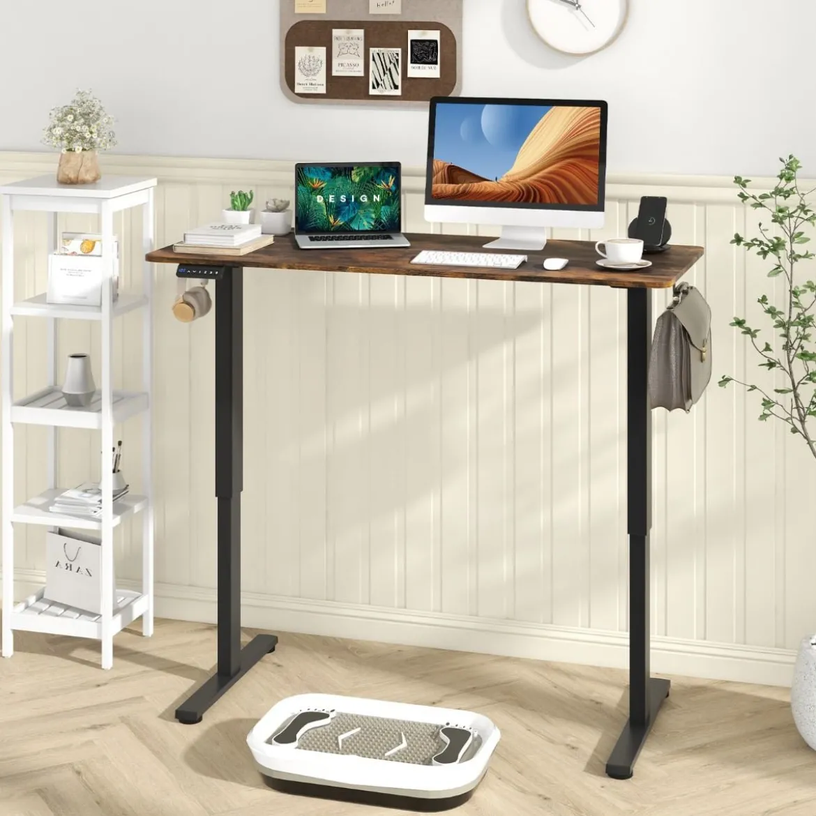 Höhenverstellbarer Schreibtisch 140 x 60 cm elektrischer Stehschreibtisch Rustikales Braun + Schwarz