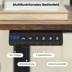 Höhenverstellbarer Schreibtisch 140 x 60 cm elektrischer Stehschreibtisch Rustikales Braun + Schwarz