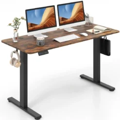 Höhenverstellbarer Schreibtisch 140 x 60 cm elektrischer Stehschreibtisch Rustikales Braun + Schwarz