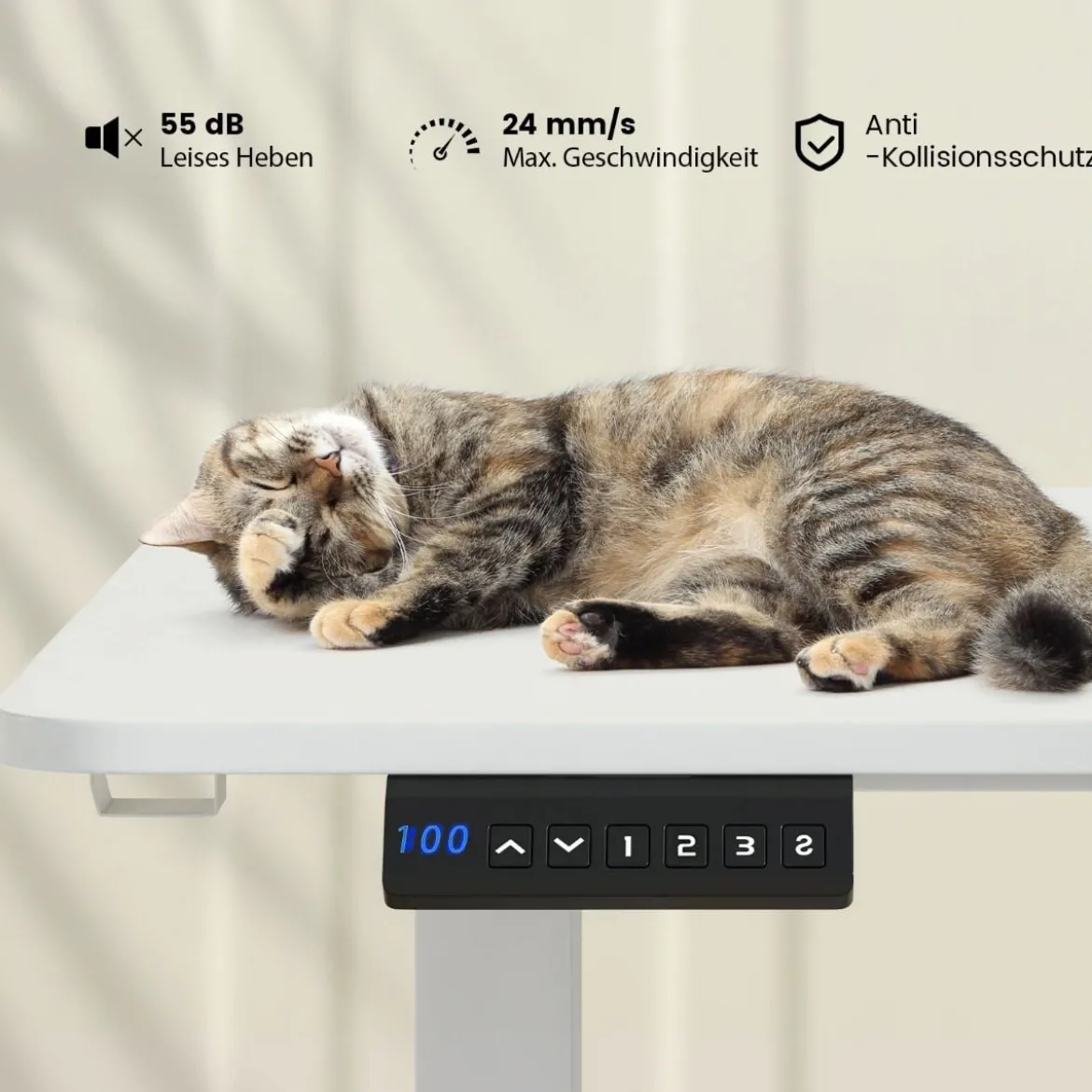 Höhenverstellbarer Schreibtisch 140 x 60 cm elektrischer Stehschreibtisch Weiß