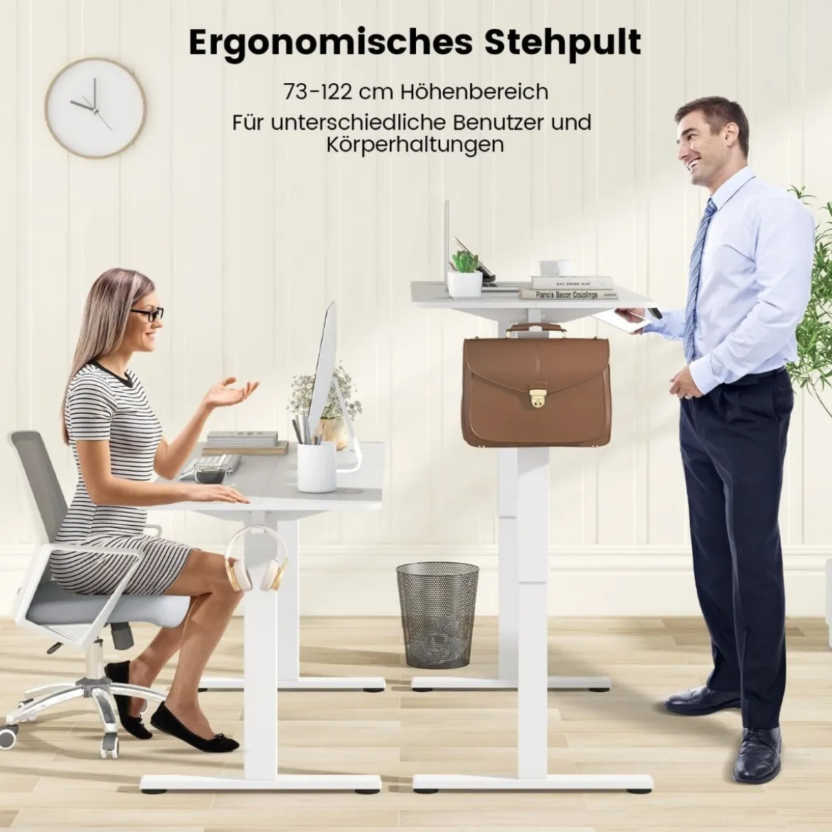 Höhenverstellbarer Schreibtisch 140 x 60 cm elektrischer Stehschreibtisch Weiß